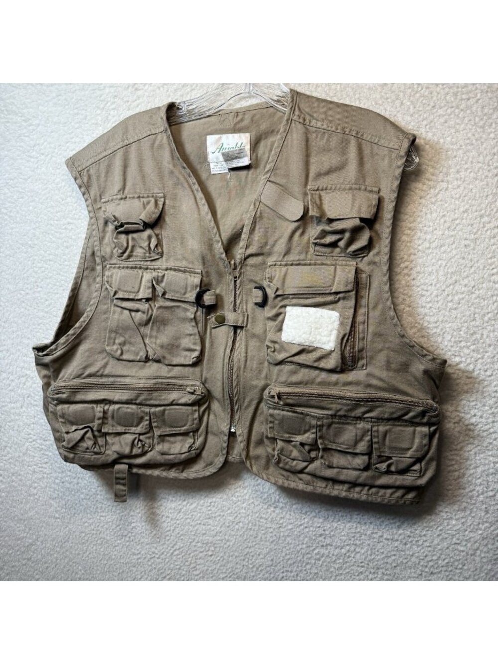 Vintage Ausable Fly Fishing Vest Large Khaki Multi Pocket Outdoor Utility Gear